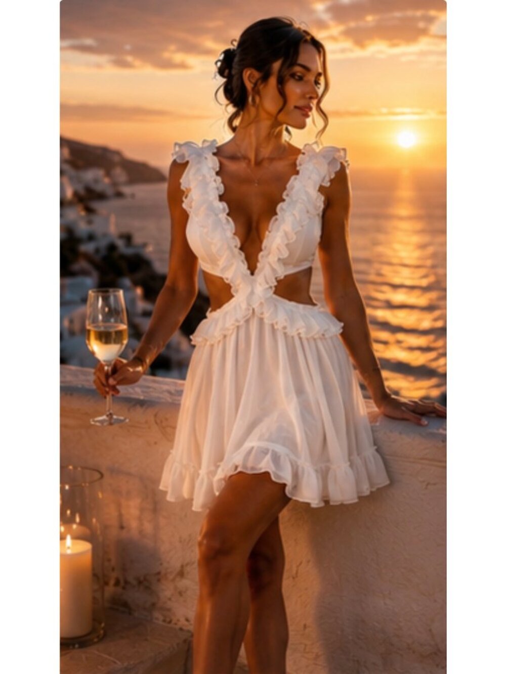 Leena By Mac Duggal White Ruffle Cutout Mini Dress Size 8 New With Tags